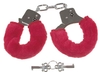 Handschellen mit 2 Schlüssel, chrom, Fellüberzug in rot